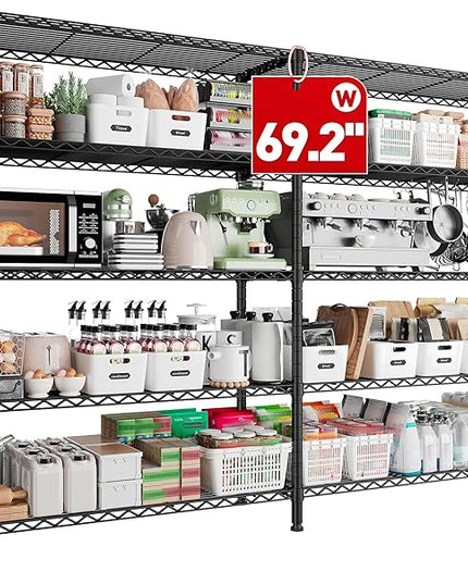 REIBII 70" W Storage Shelves Heavy Duty Load 1600LBS, Metal Shelving 5-Tier Wire Shelving Unit Metal Shelves for Storage Adjustable Shelving Rack for Pantry Kitchen 70" W*15.8" D*72.4" H, 2 Pack