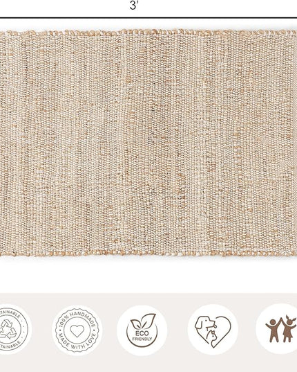 REDEARTH · Jute Cotton Area Rug - 2'x3' Rectangular Rug, Sustainable Handwoven, Non-Shedding, Soft & Durable – Reversible, Neutral Tones for Home Décor in Living Room, Dining Room, Bedroom