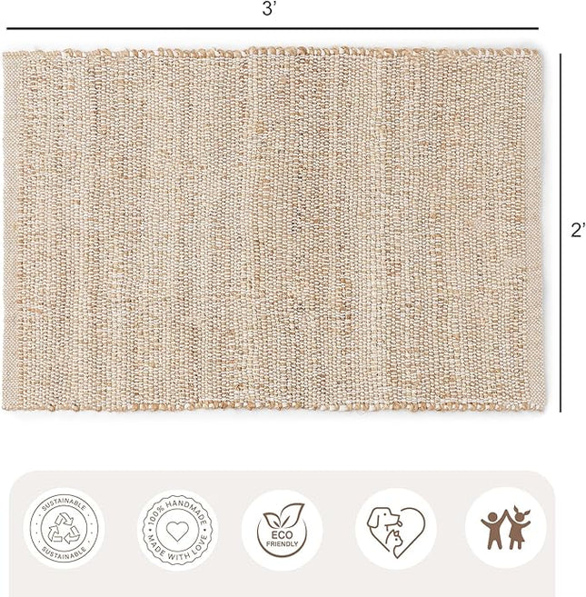 REDEARTH · Jute Cotton Area Rug - 2'x3' Rectangular Rug, Sustainable Handwoven, Non-Shedding, Soft & Durable – Reversible, Neutral Tones for Home Décor in Living Room, Dining Room, Bedroom