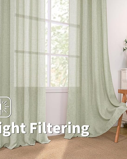 BGment Sage Green Linen Curtains 84 Inch Long for Living Room - Burlap Textured Light Filtering Window Treatments Grommet Sheer Drapes for Farmhouse, 2 Panels, 52 X 84 Inch