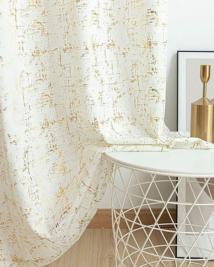 Taisier Home 108" Extra Long Curtains - Gold Foil Geometric Dots Print on Linen Textured Fabric, Shimmery & Modern Decorative Window Drapes for Bedroom & Living Room (2 Panels, Off White & Gold)