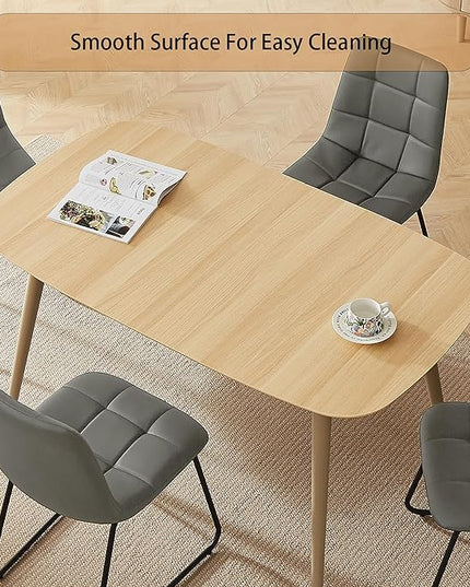 55.1'' Natural Wood Dining Table Set for 4 with Leather Chairs - Easy Assembly 4-Piece Kitchen Table and Chair Set, Scratch-Resistant Waterproof Surface (Modern Farmhouse Style)