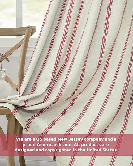 DriftAway Farmhouse Linen Blend Blackout Curtains 36 Inches Long for Bedroom Vertical Striped Printed Linen Curtains Thermal Insulated Lined Treatments for Living Room 2 Panels W52 x L36 Linen Red