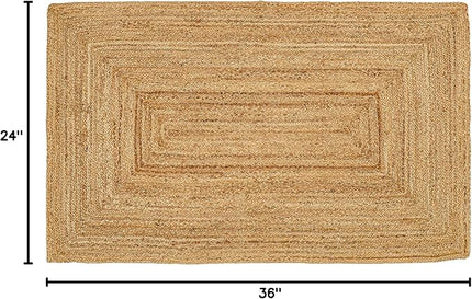 Hand Woven Jute Area Rug - 2’x3’ Feet - Rustic Beige Reversible Rectangular Rugs for Bedroom, Kitchen, Living Room - Vintage Natural Braided Entry Floor Décor Boho Jute Rug 2x3 Feet