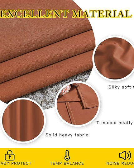 NICETOWN Half Window Curtains for Bedroom - Grommet Modern Thermal Insulated Blackout Window Treatments Sound Reducing for Nursery/Kitchen, Burnt Orange, W46 x L54, Set of 2