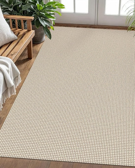 KOZYFLY Washable Area Rug 4x6 ft Non Slip Rubber Backed Living Room Rugs Braided Woven Cotton Kitchen Rugs Indoor Outdoor Entryway Rug Floor Carpet for Dining Living Room Bedroom, Ivory/Khaki