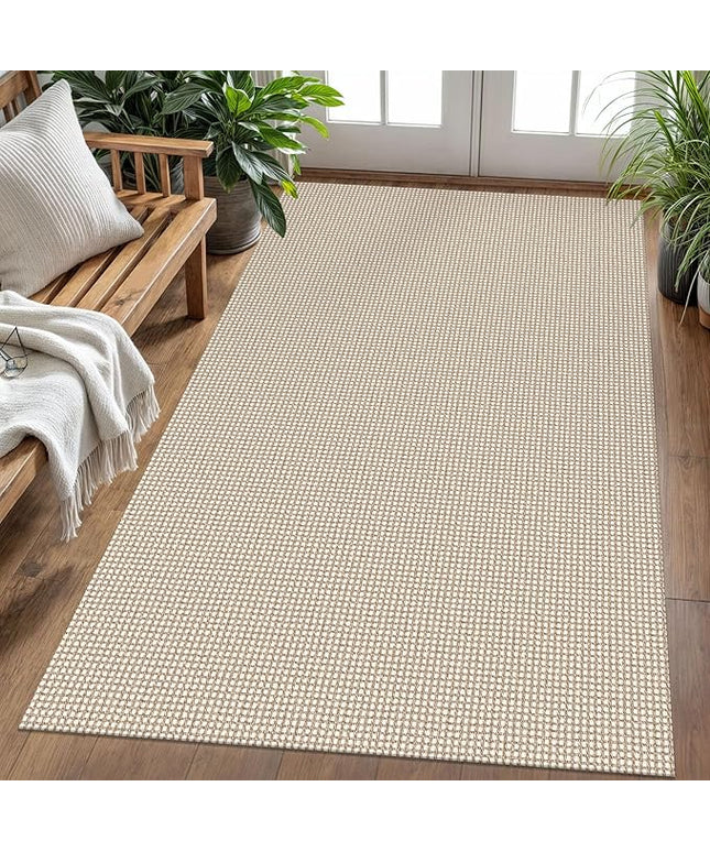 KOZYFLY Washable Area Rug 4x6 ft Non Slip Rubber Backed Living Room Rugs Braided Woven Cotton Kitchen Rugs Indoor Outdoor Entryway Rug Floor Carpet for Dining Living Room Bedroom, Ivory/Khaki
