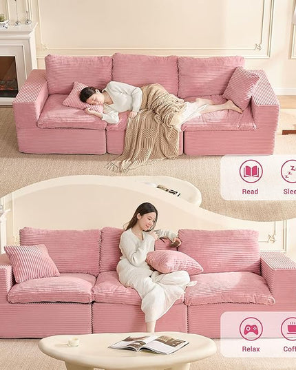 106.3” Sectional Couches for Living Room, Cloud Couch, Modular Sectional Sofa, Convertible Sofas Bed, Deep Seat Sofa, Corduroy, Pink