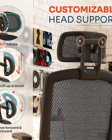 GABRYLLY Ergonomic Office Chair, High Back Home Desk Chair with Headrest, Flip-Up Arms, 90-120° Tilt Lock and Wide Cushion, Big and Tall Mesh Chairs for Man Woman, Black Task Chair(Dark Woodgrain)