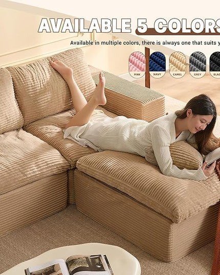 74.8” Cloud Couch, Modular Loveseat Sofa, Convertible Sofas Bed, Deep Seat Sofa, Cozy Sofa for Living Room, Office and Bedroom, L Shaped Cozy Sofa Furniture Set, Corduroy, Camel