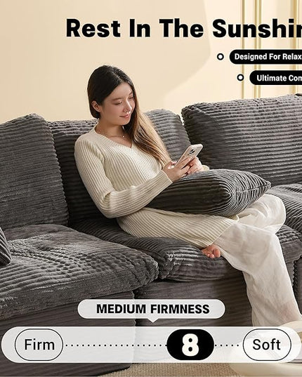 106.3” Sectional Couches for Living Room, Cloud Couch, Modular Sectional Sofa, Convertible Sofas Bed, Deep Seat Sofa, Corduroy, Gray