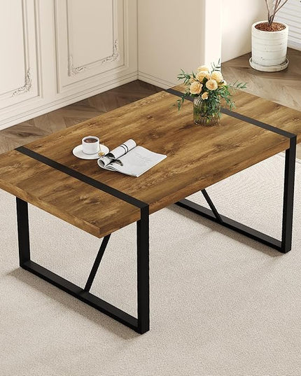 71'' Dining Table for 6-8, Dark Wood Kitchen Table with Metal Legs, Dinner Table for 6-8 for Home Dining Room Living Room