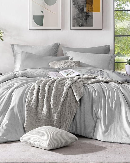 Monbix King Size Comforter Set, Grey Bed Set Reversible, King Size Comforter Set 7 Pieces, Cationic Dyeing Bed in a Bag with Comforter, Sheets, Pillowcases & Shams