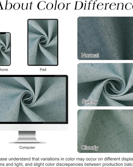 Naturoom Light Blue 48 Inch Shower Curtain - Stall Narrow Half Linen Ultra Thick Fabric Shower Curtain Set with Hooks, Boho Farmhouse Rustic RV Camper Bath Curtains for Bathroom, 48x72