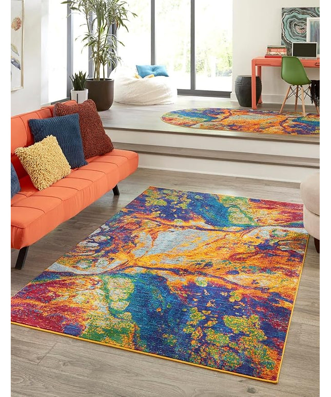 Rugs.com Calypso Collection Rug – 4' x 6' Multi Medium Rug Perfect for Entryways, Kitchens, Breakfast Nooks, Accent Pieces