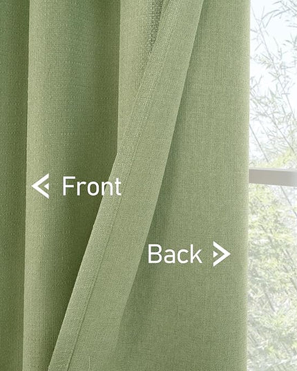 LAMIT Sage Green Linen Textured Curtains for Bedroom, Grommet Thermal Insulated Thick Natural Curtains Noise Reducing Window Treatment Drapes for Living Room/Kitchen, Set of 2 Panels, W52 x L90