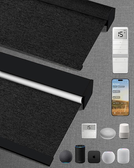 Kincmo Motorized Blinds with Remote,100% Blackout Motorized Roller Shades Work with Apple Homekit,Alexa,Google, Custom Electric Blinds with App,Voice Control (Atlantic Black)