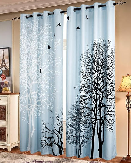 SUBRTEX Light Flitering Curtains 52Wx95L, Room Darkening Vibrant Floral Drapes, 50% Blackout, Semi Sheer Boho Farmhouse Curtains for Living Room, Light Blue
