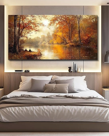 FUHAIHUA Canvas Wall Art For Living Room Large Wall Decor For Office Modern Bedroom Decorations Saffron Yellow Tree Landscape Pictures Forest Paintings Artwork Ready To Hang Home Decor 30"x60"