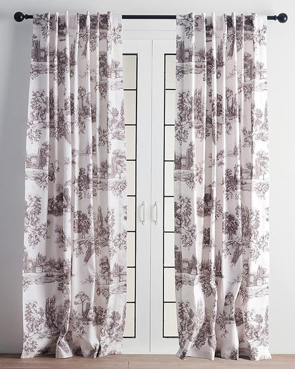 Maison d' Hermine Curtains for Living Room 100% Cotton 124 inch Length Two Panels Light Filtering Toile Curtains for Bedroom Windows with Rod and Loop Pockets Drapes (Trianon Grey, 50" W x 124" L)