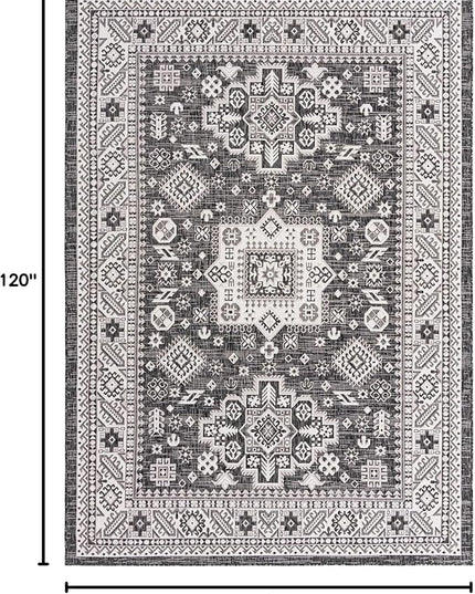 Rugs.com Outdoor Aztec Collection Rug – 7' x 10' Charcoal Gray Flatweave Rug Perfect for Living Rooms, Large Dining Rooms, Open Floorplans