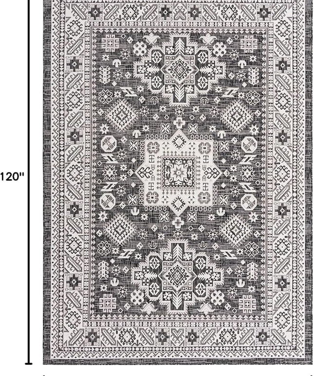 Rugs.com Outdoor Aztec Collection Rug – 7' x 10' Charcoal Gray Flatweave Rug Perfect for Living Rooms, Large Dining Rooms, Open Floorplans