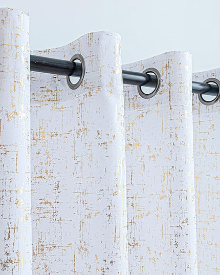 Taisier Home Gold Foil Print Linen Textured Curtains Geometric Dots Pattern Design Curtains for Nursery Toy Room Thermal Insulated Window Treatment 2 Panels 45" L,White and Gold Print