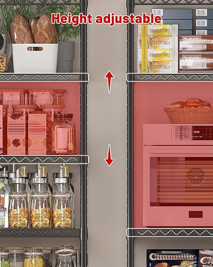REIBII 45.5''W Storage Shelves Wire Shelving, 5 Tier Pantry Shelves for Storage Rack, Adjustable Metal Shelving for Pantry Kitchen Steel Shelving, 45.5" W x 71" H x 17.7" D