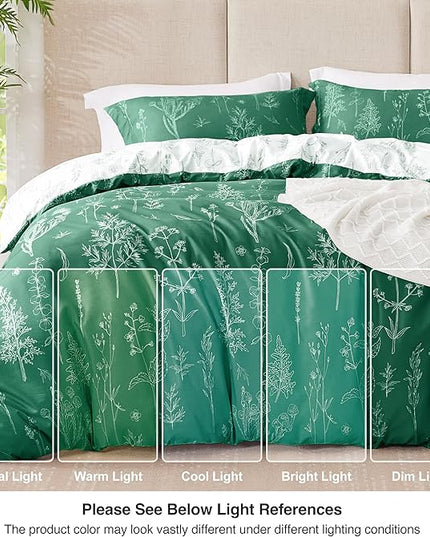 Love's cabin Emerald Full Comforter Set - Full Size Comforter Set, 3 Pieces Cute Floral Bedding Sets for All Seasons,1 Soft Reversible Botanical Flowers Comforter and 2 Pillow Shams