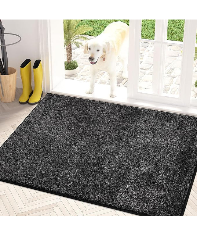 PURRUGS Dirt Trapping Door Mat 34" x 59", Non-Slip Machine Washable Entry Rug, Shoe Scraper, Dog Doormat, Super Absorbent Welcome Mat for Front & Back Door, Muddy Shoes & Paws, Charcoal