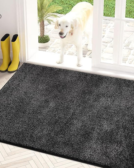 PURRUGS Dirt Trapping Door Mat 31.5" x 47", Non-Slip Machine Washable Entry Rug, Shoe Scraper, Dog Doormat, Super Absorbent Welcome Mat for Front & Back Door, Muddy Shoes & Paws, Charcoal