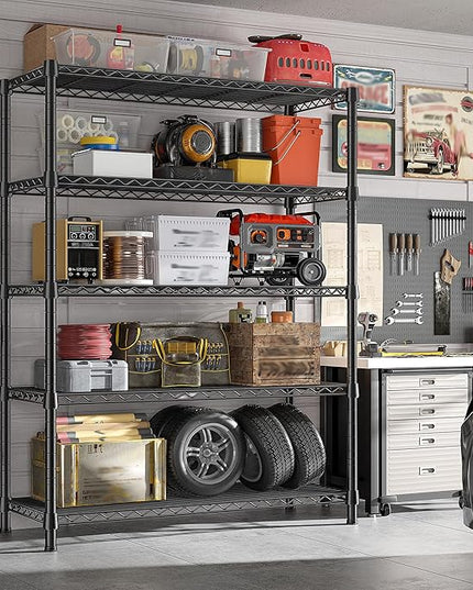REIBII Storage Shelves with Wheels Wide Wire Shelving Unit with Wheels 75.2"H Tall Metal Shelves for Storage Sturdy Heavy Duty Shelving Deep Pantry Shelves 5 Tier Storage Rack, Keep Organized, 2 Pack