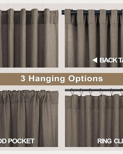 Dark Brown Linen Curtains for Living Room 108 Inches Long Semi Sheer Drapes Traditional Rustic Farmhouse Cottage Core Decor Chocolate Curtains for Sliding Glass Door Cabin 2 Panels 52 Wide 108 Length