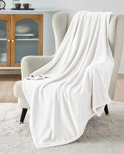 Bedsure GentleSoft Fleece Throw XL Blanket White - 300GSM Soft Lightweight Plush Cozy Blankets for Bed, Sofa, Couch, Travel, Camping, 50x70 inches