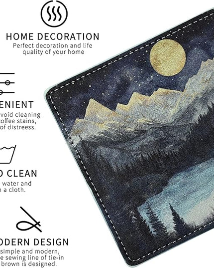 Marble Coasters Square Leather Drinks Coaster Set with Holder for Coffee Table Bar Home Decor 4 Inches Set of 6 (Forest Night, One Size)
