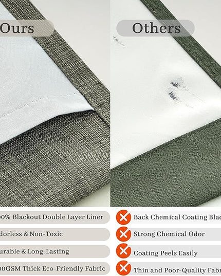 Greenish Gray Extra Long Blackout 108 Inch Curtains for Bedroom 2 Panels Set, Elegant High Ceiling Pleat Linen Blend Room Darkening Drapes for Sliding Glass Door Back Tab Decor Curtain