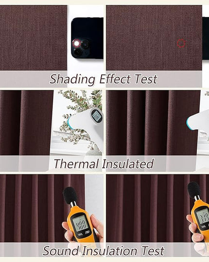 Guken 100% Blackout Curtains 120 Inch Length 2 Panels Set for Living Room Bedroom Back Tab Thermal Insulated Black Out Linen Drapes Room Darkening Reddish Brown,52x120