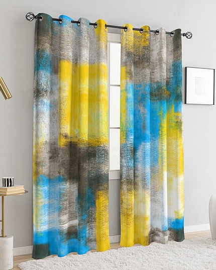 Asuexpect Abstract Curtains 2 Panels Abstract Rust Curtain Room Darkening Grommet Window Treatments Modern Decorative for Bedroom Living Room, 52x96 Inches, Blue Yellow
