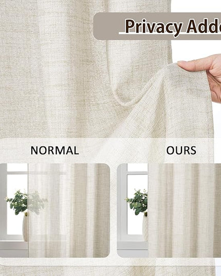RAIN CITY Natural Pinch Pleated Curtains 63 Inches Long 2 Panels Set, Textured Natural Linen Blend Slub Yarn Sheer Window Drape for Small Windows Bedroom 42 by 63 Inch