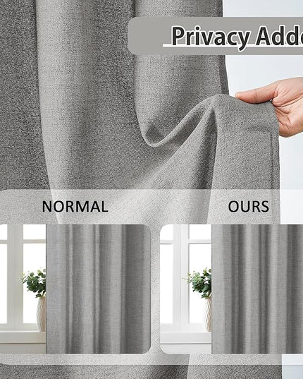 Grey Pinch Pleated Curtains 84 Inches Long 2 Panels, Soft Linen Textured Window Drapes for Bedroom Living Room Semi Sheer Light Filtering Back Tab with Hooks 70x84