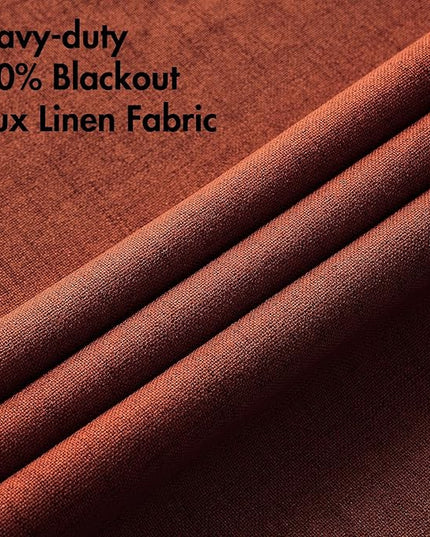 MIULEE Linen Curtains for Bedroom 100% Blackout Thermal Insulated Burnt Orange Grommet Room Darkening Curtains & Drapes Rust Terracotta Fall Decor for Living Room Nursery 52 x 54 Inch (2 Panels)