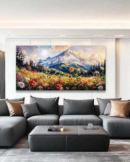 FUHAIHUA Large Framed Wall Decor For Living Room Canvas Wall Art For Office Farmhouse Wall Decorations For Bedroom Mountain Flower Landscape Paintings Modern Pictures Artwork Home Decor 24x48 In