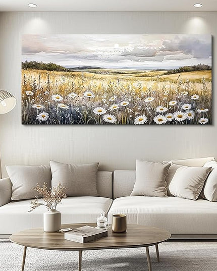 ZUITINGHUA Canvas Wall Art For Living Room Large Wall Decor For Office Bedroom Decoration White Flower Landscape Picture Grassland Painting Artwork Room Wall Mural Aesthetic Home Decor 30x60 In