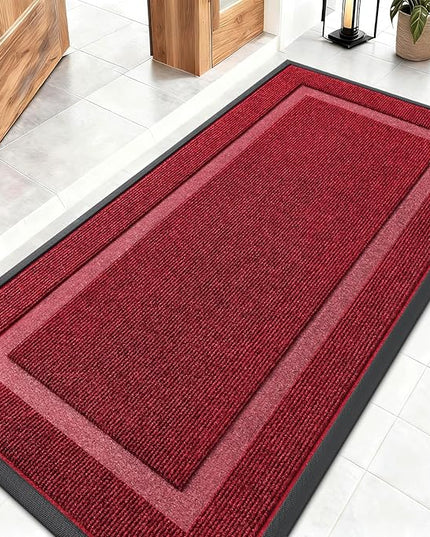 OLANLY Front Door Mat Indoor Outdoor Entrance, Waterproof All-Season, All-Weather Doormat, Sturdy Natural Rubber, Fade Resistant, Low Profile, Easy Clean Patio Porch Entryway Mat, 47x23, Wine Red