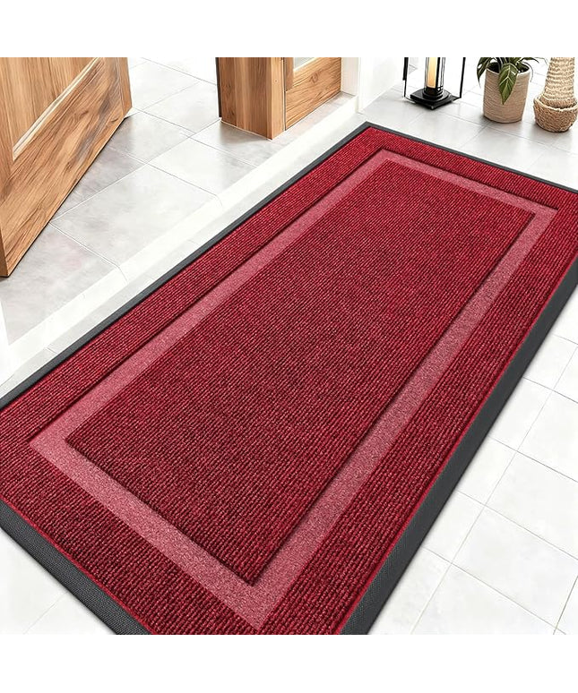 OLANLY Front Door Mat Indoor Outdoor Entrance, Waterproof All-Season, All-Weather Doormat, Sturdy Natural Rubber, Fade Resistant, Low Profile, Easy Clean Patio Porch Entryway Mat, 47x23, Wine Red