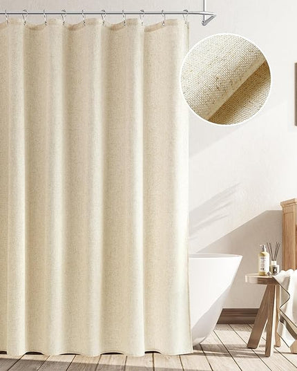 Naturoom 84 Inch Linen Shower Curtain, Extra Long Weighted Thick Fabric Bath Shower Curtain Set with Hooks, XLong Tall Country Farmhouse Beige Cloth Curtains for Bathroom, 72x84，Cream Beige