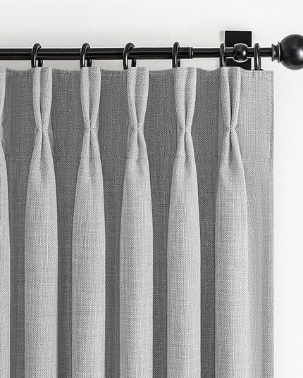 Light Grey Blackout Double Layer Thick Linen 84 Inch Curtains 2 Panels Set for Sliding Glass Doors, Memory Trained Pinch Pleated Noise Reducing Insulated Farmhouse Windows Curtain 40"W x 84"L Length