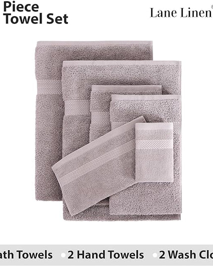 LANE LINEN 100% Cotton Bathroom Towel Set - 6 Pieces - Fluffy, Super Soft & Highly Absorbent - 2 Large Bath Towels, 2 Washcloths, 2 Hand Towels - Ringspun, Double Sided Cotton Terry - Platinum