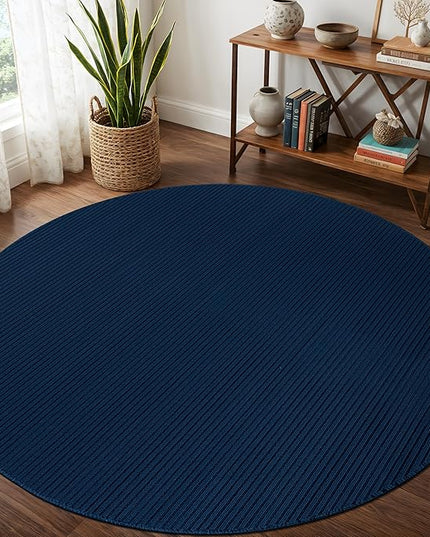 Beverly Rug Non-Slip Modern Rug 6 Round Solid Traditional Rubber Backing Machine Washable Soft Thin Indoor Area Rugs for Living Room Stain Resistant Non Shedding Casual Carpet (6 Round Navy)