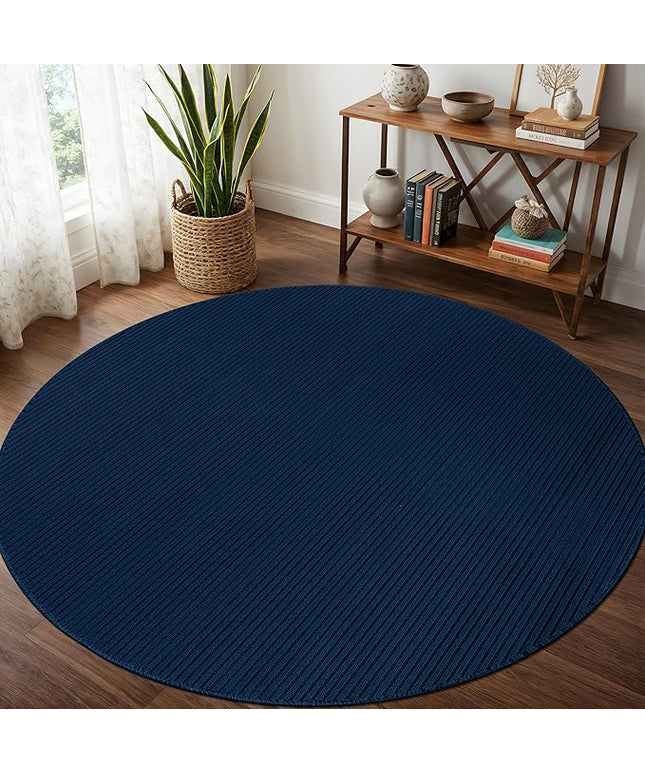 Beverly Rug Non-Slip Modern Rug 6 Round Solid Traditional Rubber Backing Machine Washable Soft Thin Indoor Area Rugs for Living Room Stain Resistant Non Shedding Casual Carpet (6 Round Navy)